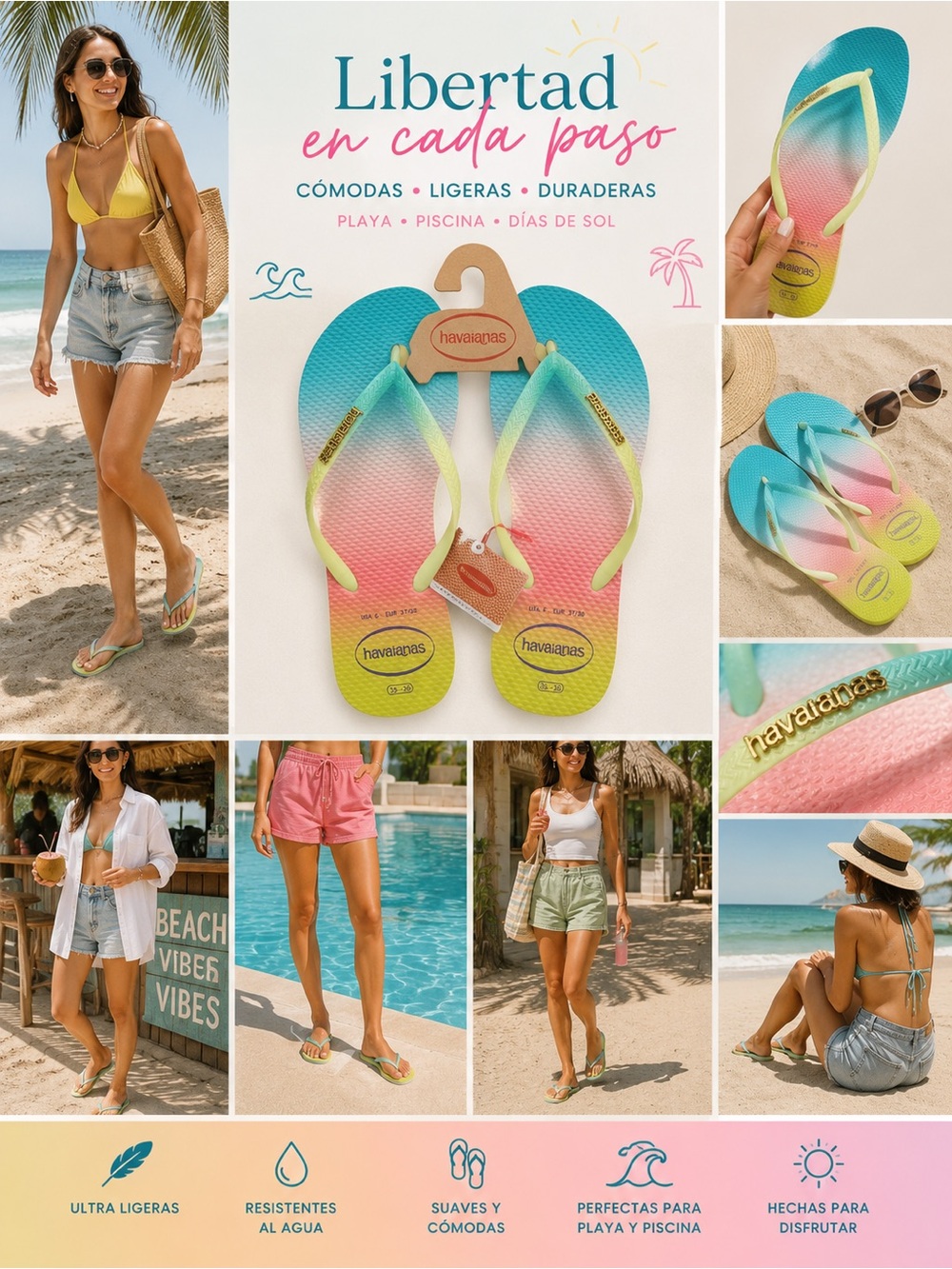 Havaianas Girls Flip Flops Gradient
Blue Pink Yellow Comfort Rubber Size 6